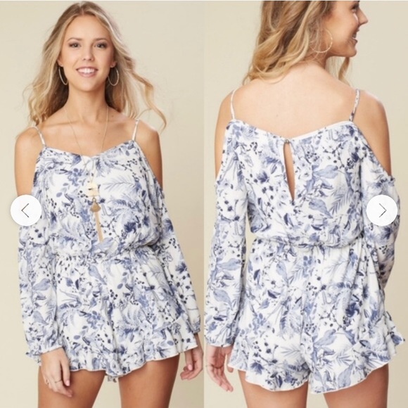 Altar'd State Pants - Alter’d State Romper Blue & White Medium